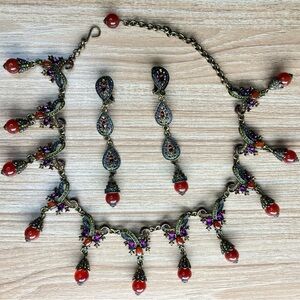 Heidi Daus Carnelian Victorian Necklace and Clip on Earrings Set